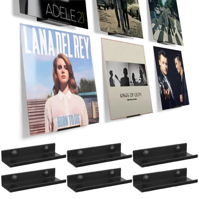 Image de Support mural pour vinyles, en métal noir