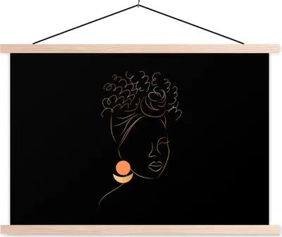 Produktbild von MuchoWow® Textilposter Frau - Gold - Schwarz - Strichzeichnung 60x40 cm mit holzfarbenen Rahmen - Bilder