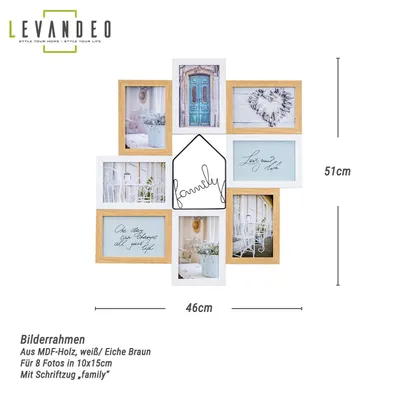A collage of photo frames arranged in a grid with a decorative house shape in the center.