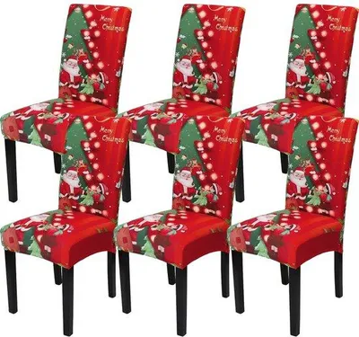 Image de Lot de housses de fauteuil de Noël rouges avec motif sapin