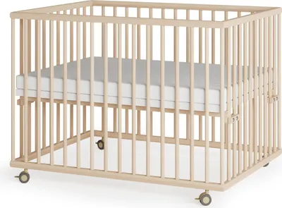 Produktbild von Laufgitter 75x100 cm mit Matratze SleepPlus & Schlupfsprossen - natur - Premium