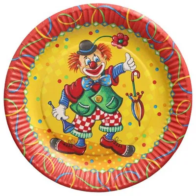 Image de Papstar assiettes en carton jetables Clown absolument sans danger pour les aliments 10 pièces