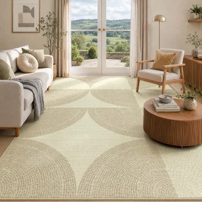 Obrázek produktu pro Tribesigns Geometrický koberec, 200x300 cm, moderní minimalistický koberec s krátkým vlasem, lze prát v pračce, vhodný do obývacího pokoje, ložnice, kanceláře, barva: béžová