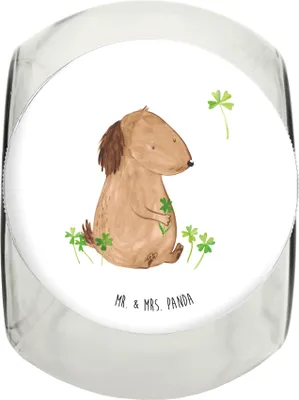 Produktbild von Mr. & Mrs. Panda Dose Hund Kleeblatt XL 2000ml - Weiß - Geschenk, Snackdose, Sprüche, Achtsamkeit, Keksdose, Dekoglas, Futterdose, Viel Glück, Vorratsbehälter
