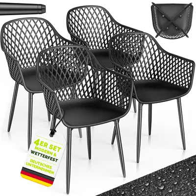 Produktbild von tillvex® Gartenstuhl 4er Set Wetterfest mit Armlehne Schwarz | Outdoor Stühle bis 120kg belastbar | Gartenstühle UV-beständig | Terrassenstuhl Gartenmöbel Terrasse Balkon Outdoor Garten