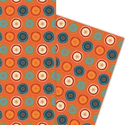 Produktbild von Retro Weihnachts Geschenkpapier mit Schneeflocken auf orange - G5933, 32 x 48cm