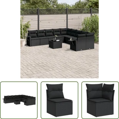Produktbild von The Living Store 11-tlg. Garten-Sofagarnitur mit Kissen Schwarz Poly Rattan