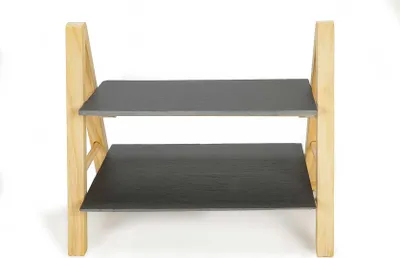 Produktbild von 2 Etagen Servierständer aus Holz mit 2 Schiefer-Ablagen, für Käse, Petit Four, Fingerfood