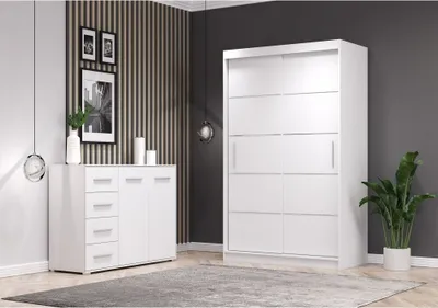 Image de ensemble de 2 portes coulissantes Armoire Armoire blanc/blanc 120cm Neomi 06 avec commode 135cm FRIDA 01
