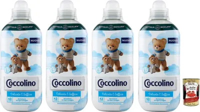 Produktbild von 4x Coccolino Delicato e Soffice,Weichheit bei jeder Wäsche,Konzentrierter Weichspüler,42 Wäschen, 980ml + e Italian Gourmet Polpa di Pomodoro 400g Dose