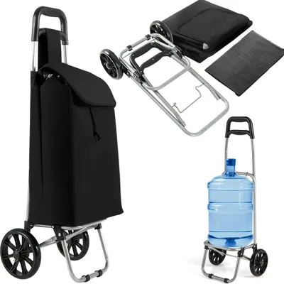 Image de Chariot de courses pliable avec sac amovible de 35 L, noir