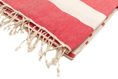 Produktbild von Saunatuch Strandtuch Hamamtuch Rot Gestreift 100% Baumwolle 100x180