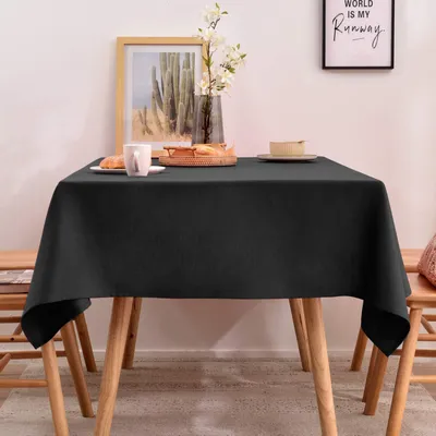 Obrázek produktu pro Obdélníková černá ubrus, rozměry 145 x 300 cm, vzhled lnu, odolná proti nečistotám a vodě
