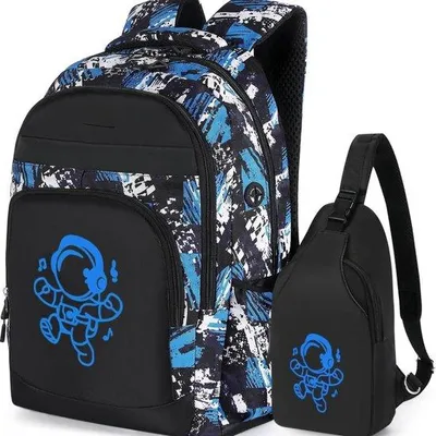 Produktbild von Famanu Rucksack für Teenager und Mädchen - Blau/Schwarz, Praktisch und Stylisch