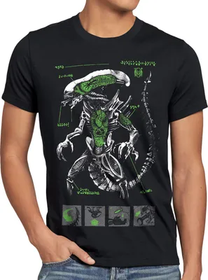 Produktbild von style3 Xenomorph Alien Herren T-Shirt ripley kino prometheus nostromo, Größe:5XL, Farbe:Schwarz