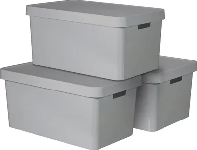 Produktbild von 3-er Set INFINITY Box mit Deckel 45L hellgrau