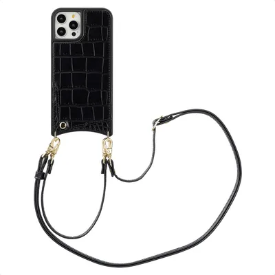 Obrázok produktu pre Puzdro na telefón Selencia Nova Croco s káblom a držiakom kariet pre Apple iPhone 12 (Pro) - Čierne