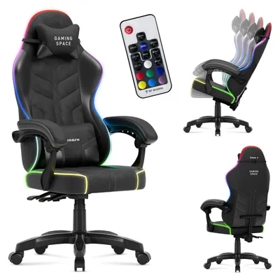 Immagine prodotto di Sedia da gioco Huzaro Force 2.7 Carbon Black RGB - sedia girevole ergonomica in velluto con schienale regolabile, cuscino lombare, poggiatesta e illuminazione RGB