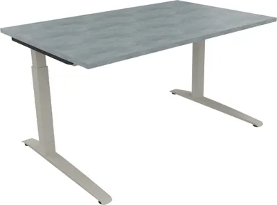 Produktbild von Schreibtisch Kufe Einzels. Quadrat B1400xT900xH650-850 si/Beton hell