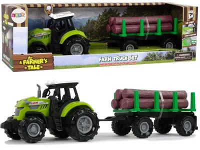 Produktbild von Lean Toys Grüner Traktoranhänger Holzstämme Farm Sound