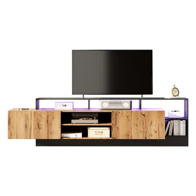 Produktbild von TV-Schrank mit LED-Anzeigen Offener Stauraum TV-Tisch TV-Ständer TV-Schranktisch bis 70 Zoll Holz + Schwarz 190*40*48.5cm