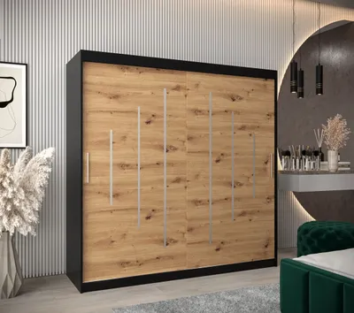 Obrázek produktu pro Šatní skříň ERIKA - šířka 200 cm, černá / dub artisan