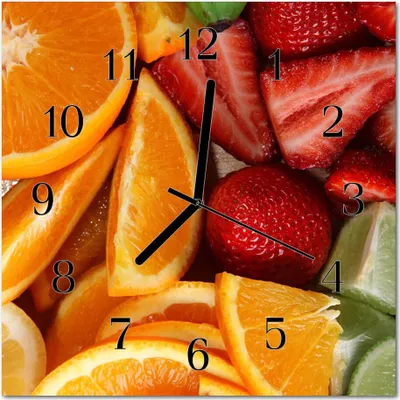 Produktbild von Glasuhr Wanduhr Küchenuhr Echt-Glas 30x30 cm Früchte orange rot