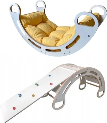 Obrázek produktu pro Montessori houpačka s polštářem (v žluté barvě) a skluzavkou. Bílá, 85 cm, 7 v 1, CE