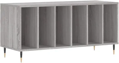 Imagen del producto de Estantería gris Sonoma de 100x38x48 cm - Estantería de discos de vinilo fabricada en material de madera con patas de hierro, mueble para tocadiscos, estante para discos de vinilo LP, mesa para tocadiscos