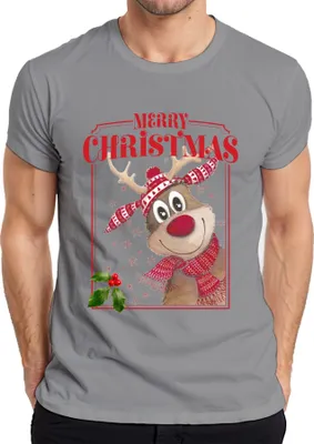 Obrázok produktu pre Merry Christmas Reindeer Rudolf - vianočný darček Vianočné pánske tričko, sivá, M