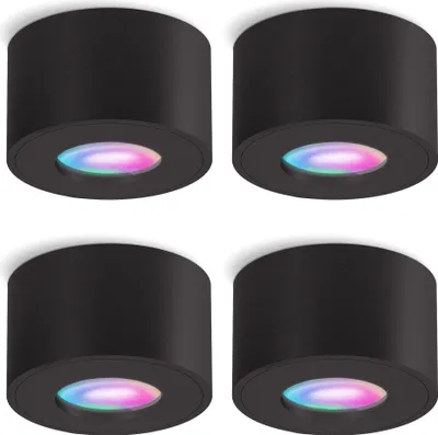 Produktbild von SSC-LUXon 4er Set CELI-1 Aufbaustrahler schwarz Feuchtraum IP44 mit Smart RGB+W LED Lampe - Spot kompatibel mit Alexa, Siri & Google