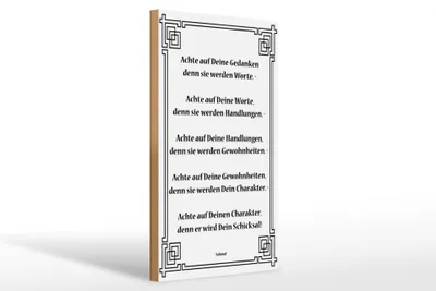 Produktbild von Holzschild Spruch 20x30cm Achte auf deine Gedanken