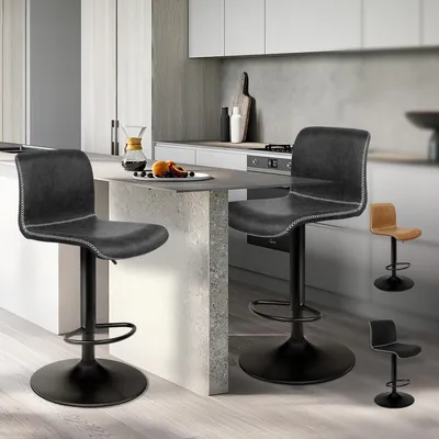 Image de Ensemble de 2 tabourets de bar, réglables en hauteur, pivotants à 360°, revêtus en similicuir, couleur gris foncé
