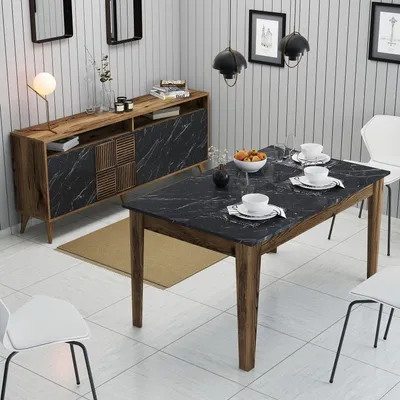 Produktbild von Skye Decor, Milan 526 - Walnut, Black, Wohnzimmermöbel-Set, Nussbaum, 100 % MELAMINBESCHICHTETE SPANPLATTEN, 180 x 35 x 78,6 cm