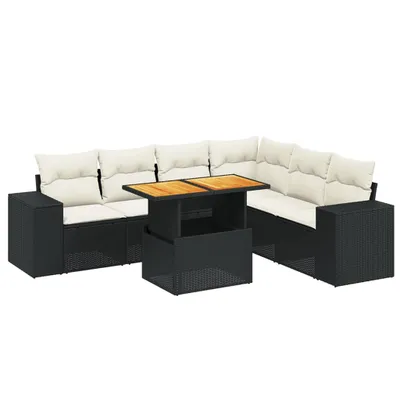 Produktbild von vidaXL 7-tlg. Garten-Sofagarnitur mit Kissen Schwarz Poly Rattan