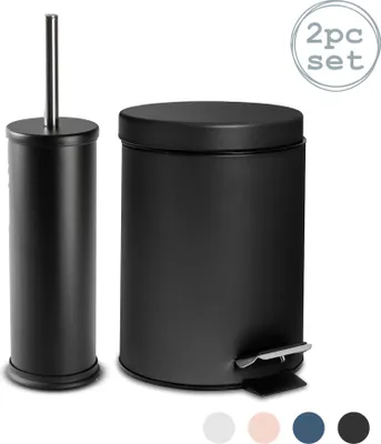 Produktbild von Harbour Housewares 2 Stück 3 Liter Badezimmer Treteimer & Toilettenbürste Set - Matte Black