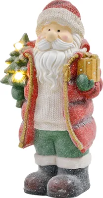 Produktbild von Weihnachtsmannfigur mit Baum und Geschenk, 3 warmweiße LEDs, batteriebetrieben, 50 cm