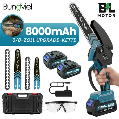 Produktbild von Mini Kettensäge mit Akku, 6 + 8 Zoll Akku Kettensäge mit 2 * 4.0Ah Akkus und Ladegerät, Einhand Kettensäge Elektrisch für Gartenbäumen Astschere