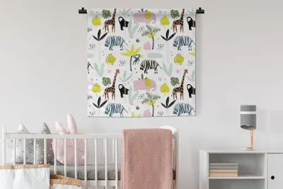 Produktbild von MuchoWow® Wandteppich Wandbehang Dschungel - Elefant - Affe 90x90 cm Tapisserie Dekoration Wandtuch - Wandaufhänger