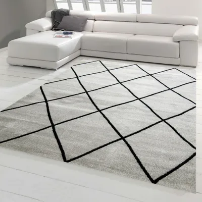 Produktbild von Teppich Skandinavischer Stil Wohnzimmer Rautenmuster - pflegeleicht - grau schwarz Größe - 240 x 340 cm