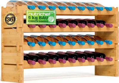 Produktbild von NutriChef Flaschenregal Stapelbar, Weinregal Holz – Wine Rack – Weinregal Stapelbar Modular für 36 Flaschen, Weinregal Schmal mit 85 x 25 x 81cm