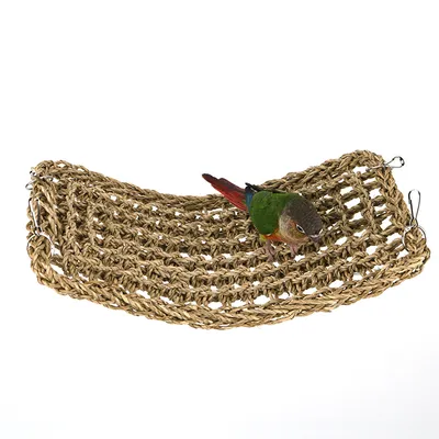 Produktbild von Seegras Kletternetz für Papageien,Klettergerüst mit Hängematte und Leiter (74 cm, kaufsicher, für Sittiche & Kakadus)