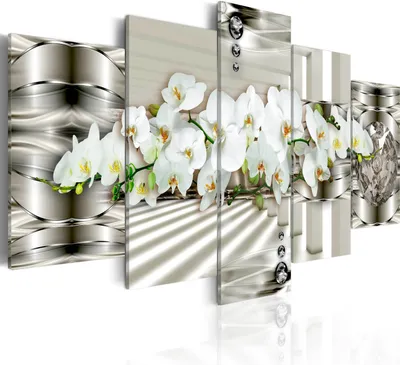 Image de Tableau mural moderne b-A-0221-b-n (100x50) - 5 pièces Photographie sur toile intissé Décoration murale Impression artistique ABSTRAIT FLEURS ORCHIDÉE