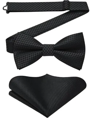 Produktbild von Herren Fliege mit Einstecktuch Set Vorgebunden Schwarz Polyester Geschenkbox