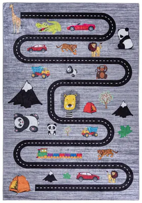 Obrázek produktu pro Mazovia Koberec Dětský Ulice Šedý 160x230 cm Krátký Vlas, Snadno se Čistí, Koberec na Hraní do Dětského Pokoje