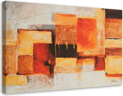 Produktbild von Leinwandbild geometrische abstraktion in warmen farben 100x70 cm Feeby orange wandbild bereit zum aufhängen
