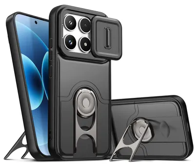 Image de Coque pour Xiaomi 17 avec protection pour l'appareil photo et anneau de fixation/support, coque hybride antichoc, noire