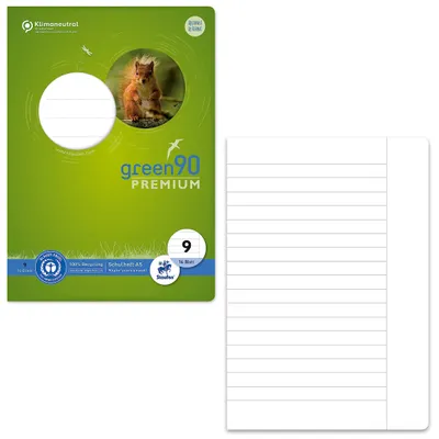 Produktbild von STAUFEN Green Schulheft Lin9 A5 16 Blatt 90g/qm 10mm liniert mit Rand