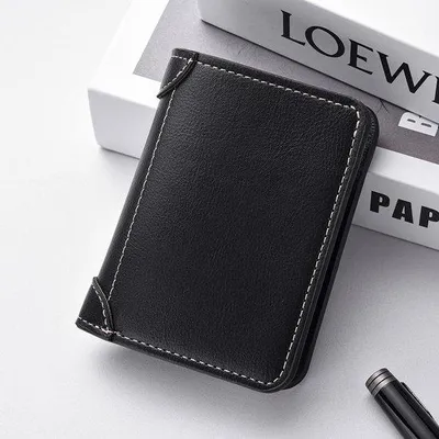 Image de Porte-cartes de crédit haut de gamme pour homme, format court, noir, 11,1 x 8 x 1,2 cm