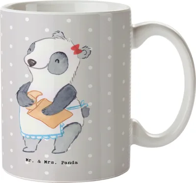 Produktbild von Mr. & Mrs. Panda Keramiktasse Bäckereifachverkäuferin Herz - Grau Pastell - Geschenk, Kaffeebecher, Frühstück, cappuccinotasse, Becher, Teebecher, Kaffeetasse, Backstube